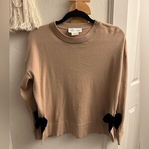 Kate Spade Tan and side velvet bow sweater Small Medium 6/8/10